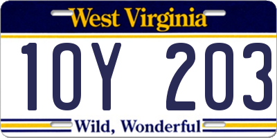 WV license plate 1OY203