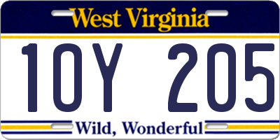 WV license plate 1OY205