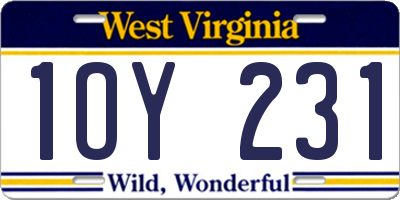 WV license plate 1OY231