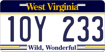 WV license plate 1OY233