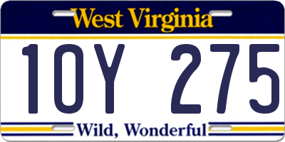 WV license plate 1OY275