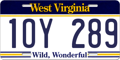 WV license plate 1OY289