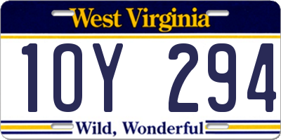 WV license plate 1OY294