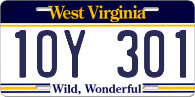WV license plate 1OY301