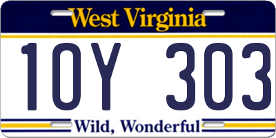 WV license plate 1OY303