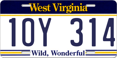 WV license plate 1OY314