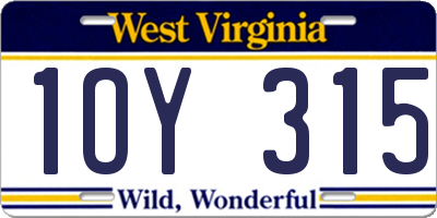 WV license plate 1OY315