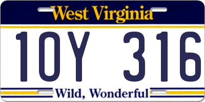 WV license plate 1OY316