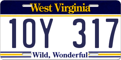 WV license plate 1OY317