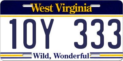 WV license plate 1OY333