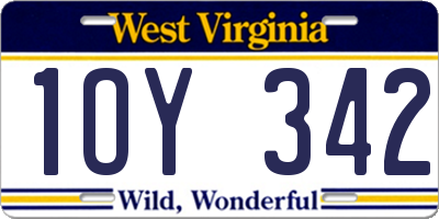 WV license plate 1OY342