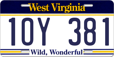 WV license plate 1OY381