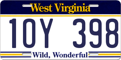 WV license plate 1OY398