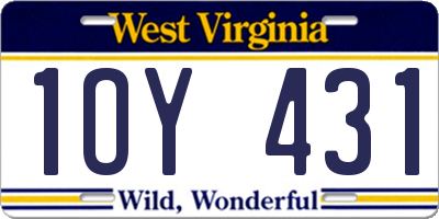 WV license plate 1OY431