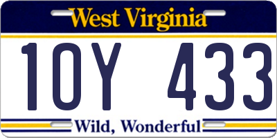 WV license plate 1OY433