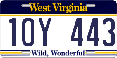 WV license plate 1OY443