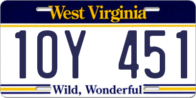 WV license plate 1OY451