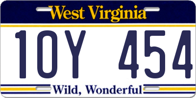 WV license plate 1OY454