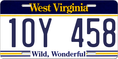 WV license plate 1OY458