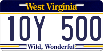 WV license plate 1OY500