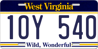 WV license plate 1OY540