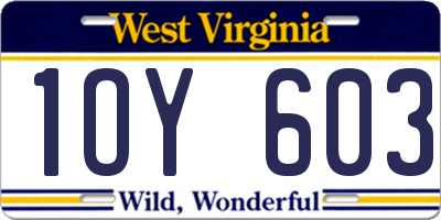 WV license plate 1OY603