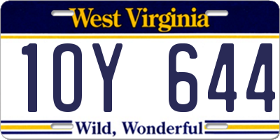 WV license plate 1OY644