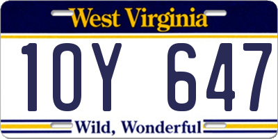 WV license plate 1OY647