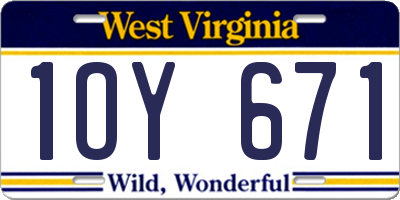 WV license plate 1OY671