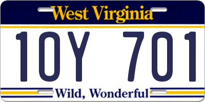 WV license plate 1OY701