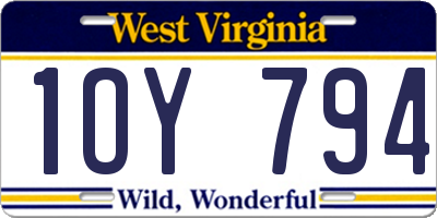 WV license plate 1OY794
