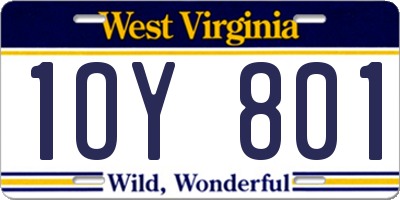 WV license plate 1OY801