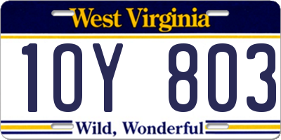 WV license plate 1OY803