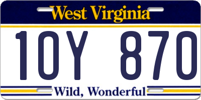 WV license plate 1OY870