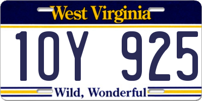 WV license plate 1OY925