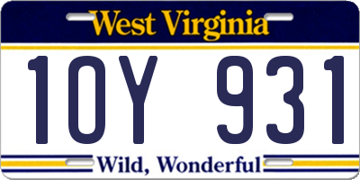 WV license plate 1OY931