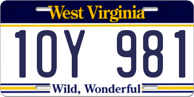 WV license plate 1OY981