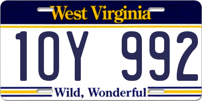 WV license plate 1OY992