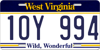 WV license plate 1OY994