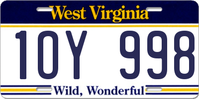 WV license plate 1OY998