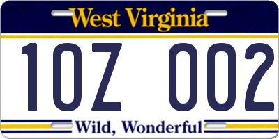 WV license plate 1OZ002