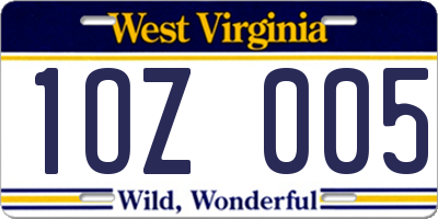 WV license plate 1OZ005
