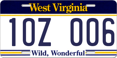 WV license plate 1OZ006