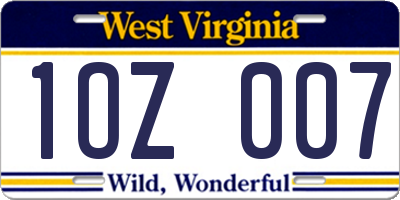 WV license plate 1OZ007
