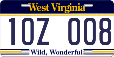 WV license plate 1OZ008