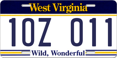 WV license plate 1OZ011