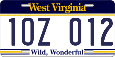 WV license plate 1OZ012
