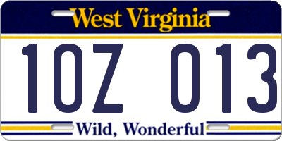 WV license plate 1OZ013