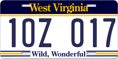 WV license plate 1OZ017