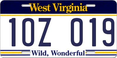 WV license plate 1OZ019